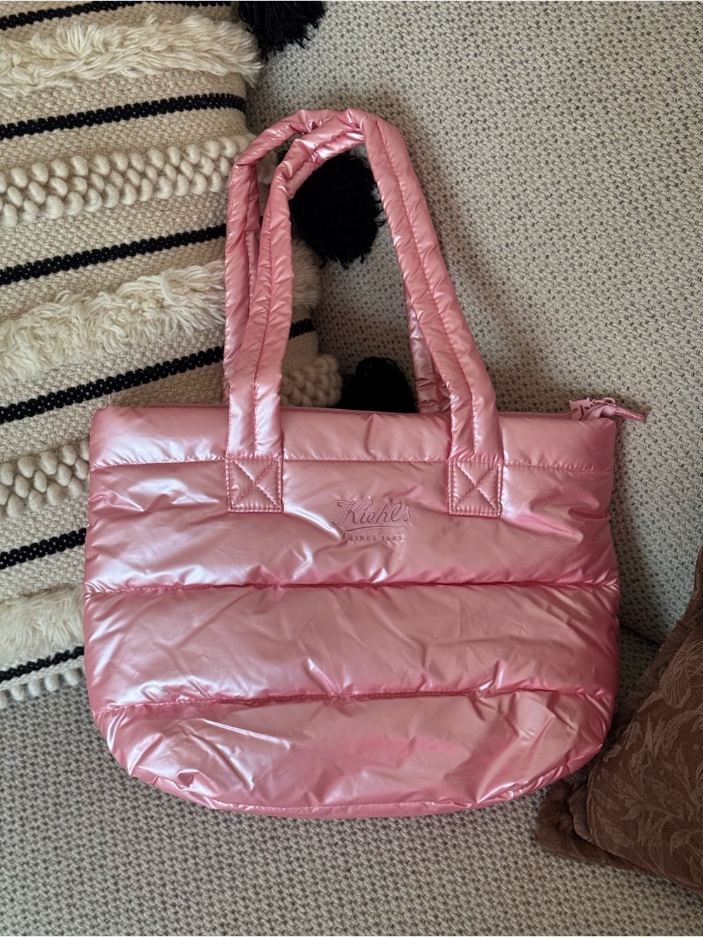 Kiehl's Shiny Pink Quilted Tote